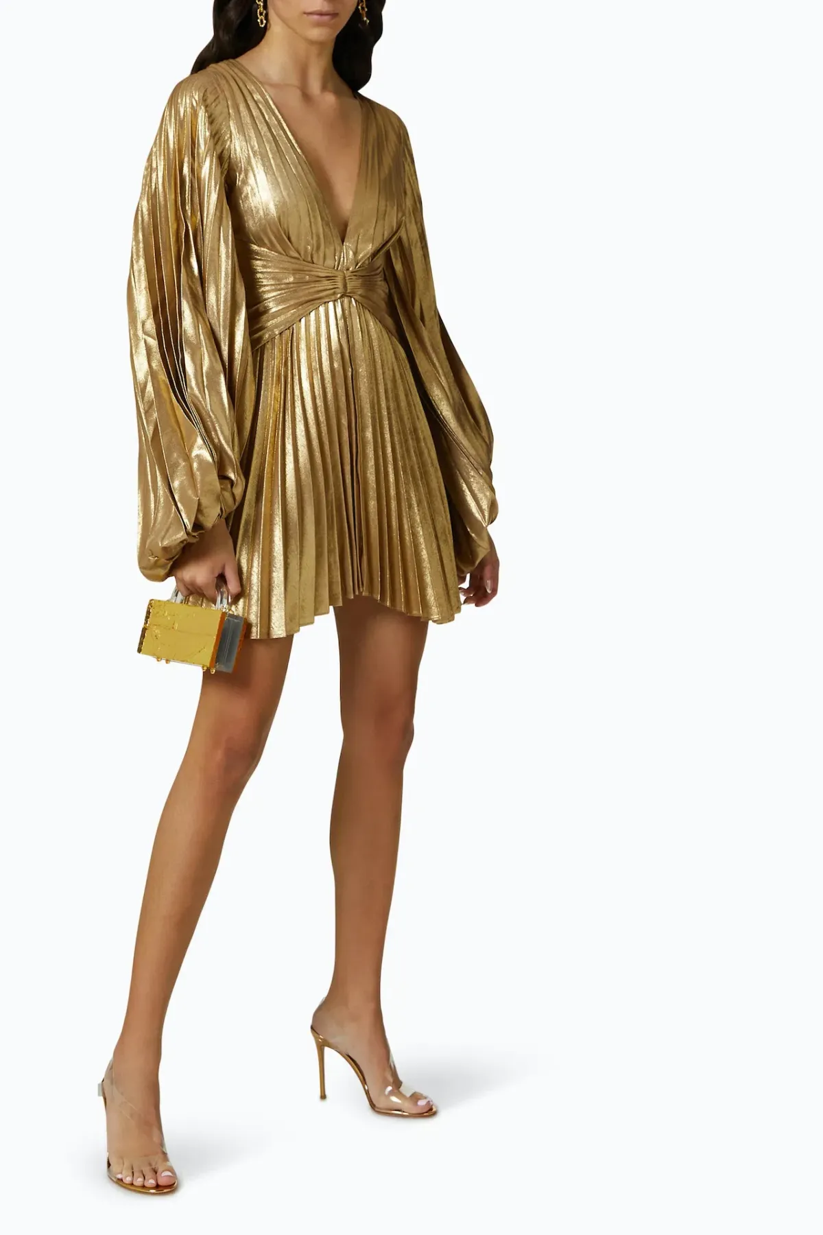 Acler Geneva Pleated Mini Dress Gold Metallic Size 10 - Image 1