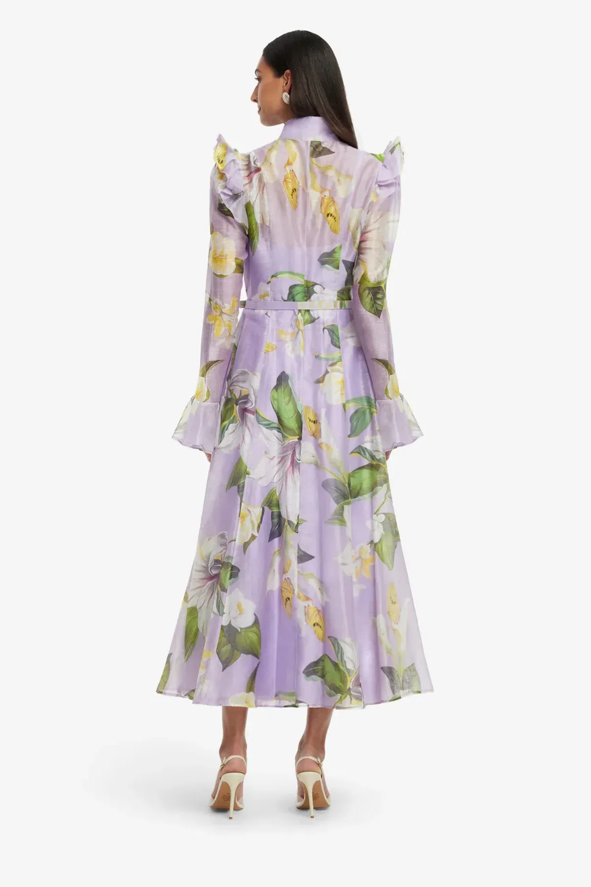Leo Lin Katrina Butterfly Sleeve Midi Dress Lily Blossom Print in Lilac Size 16 - Image 3