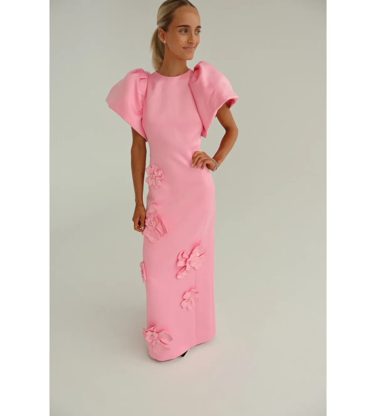 Leo Lin Lucinda Floral Appliqué Maxi Dress Baby Pink Size 10 - Image 3