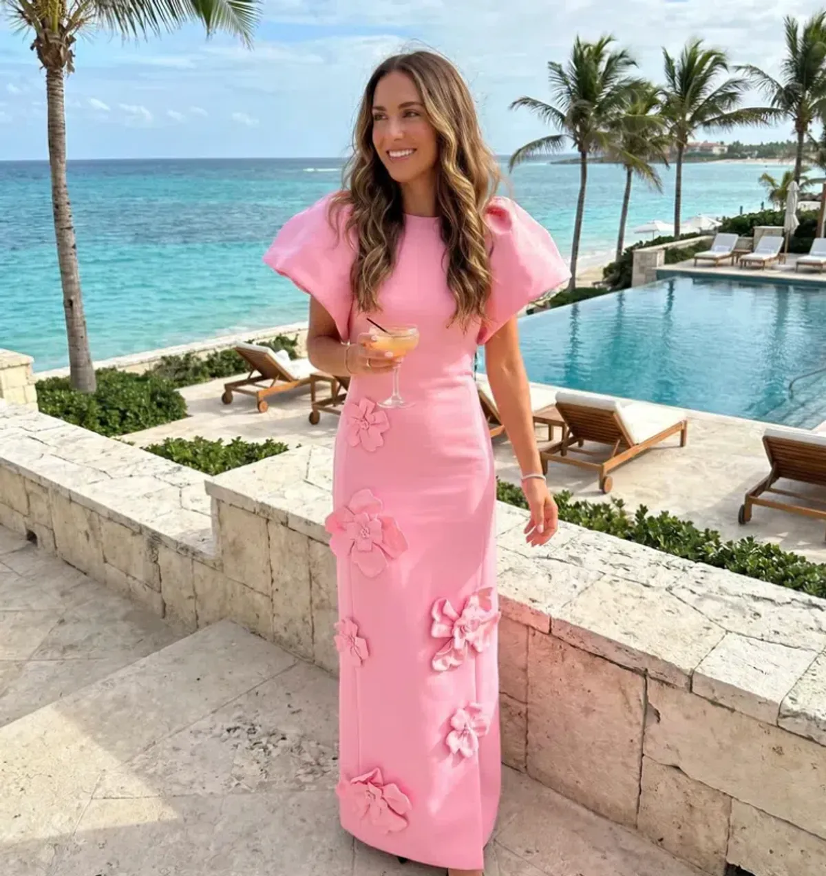 Leo Lin Lucinda Floral Appliqué Maxi Dress Baby Pink Size 10 - Image 1
