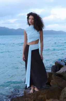 Bec and Bridge Conni Asym Midi Dress in Arctic Blue and Dark Chocolate Size 6 for rent on The Volte - image 1