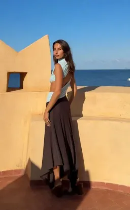 Bec and Bridge Conni Asym Midi Dress in Arctic Blue and Dark Chocolate Size 8 for rent on The Volte - image 3