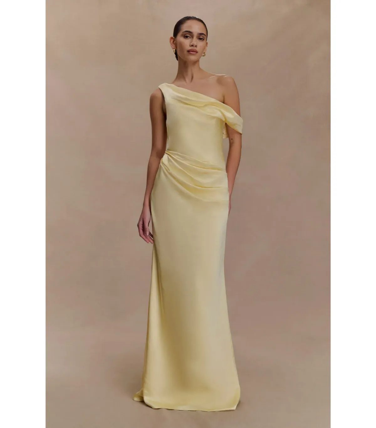 Meshki Dalia Off Shoulder Maxi Satin Dress Lemon Size 10 - Image 1