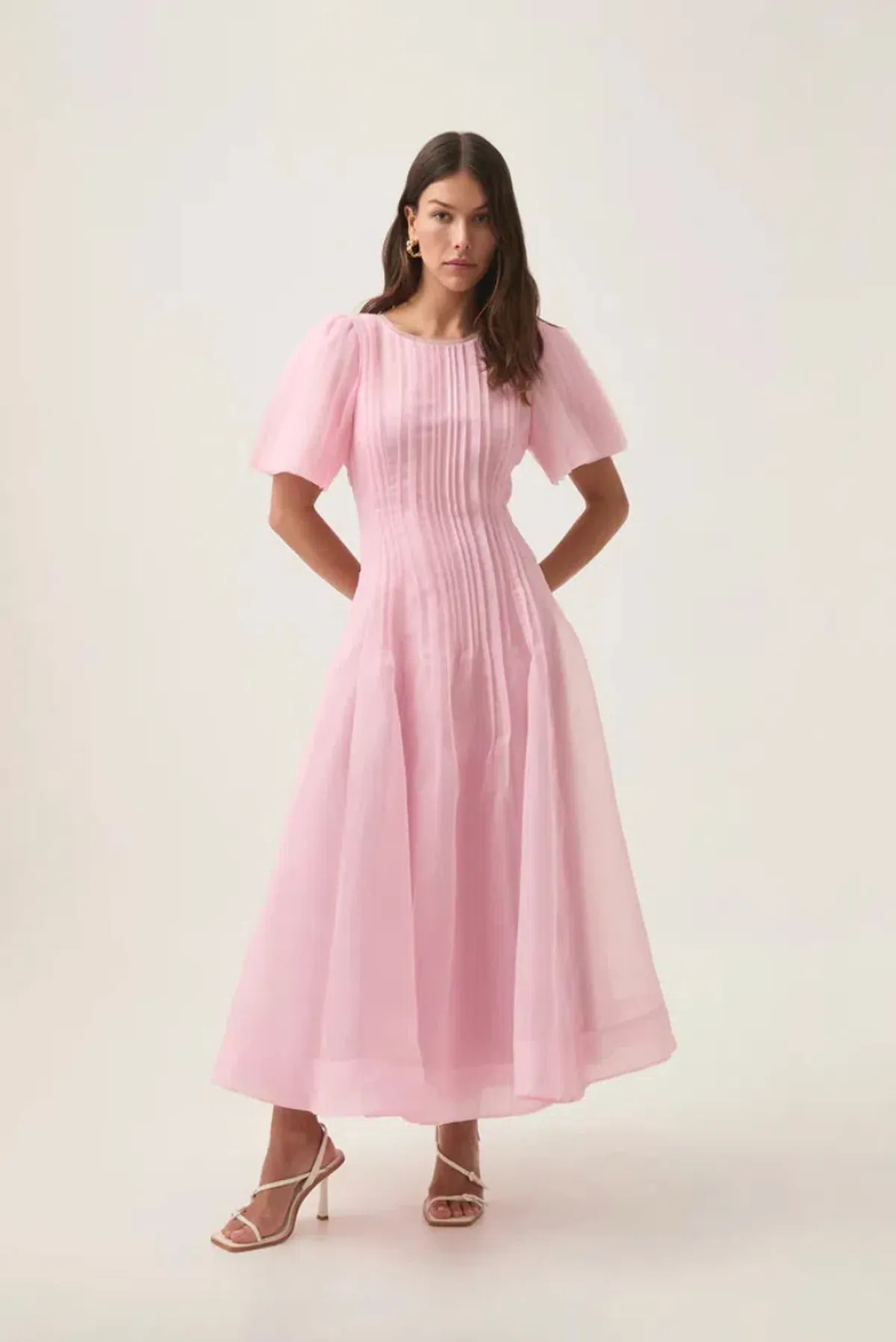 Aje Nova Pleated Midi Dress in Chalk Pink Size AU14 - Image 1