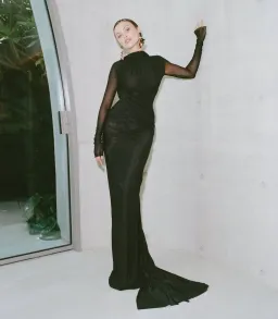 Effie Kats Monaco Long Sleeve Soft Mesh Floor Length Gown Black Size 10 for rent on The Volte - image 1