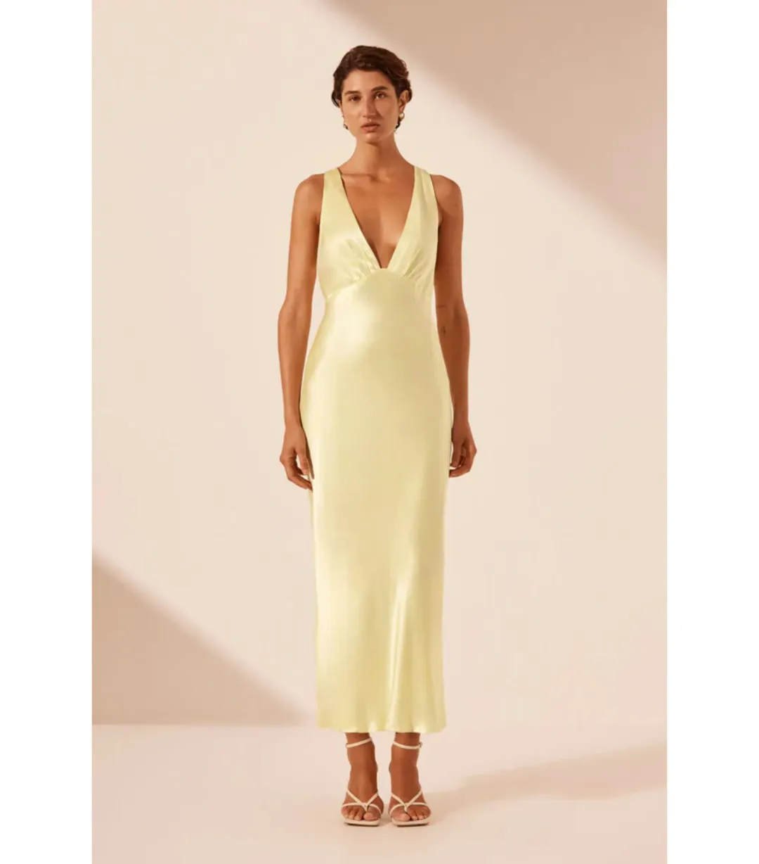 Shona Joy La Lune Plunge Cross Back Midi Dress in Lemon Size AU 10 for rent on The Volte - main image
