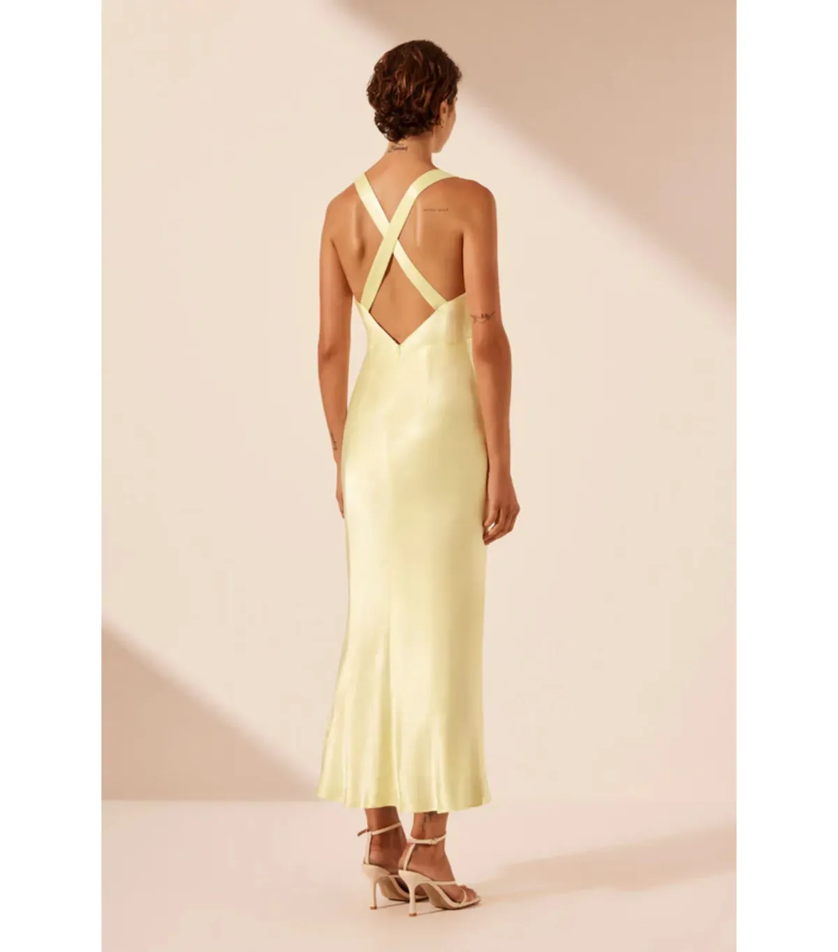 Shona Joy La Lune Plunge Cross Back Midi Dress in Lemon Size AU 10 - Image 3