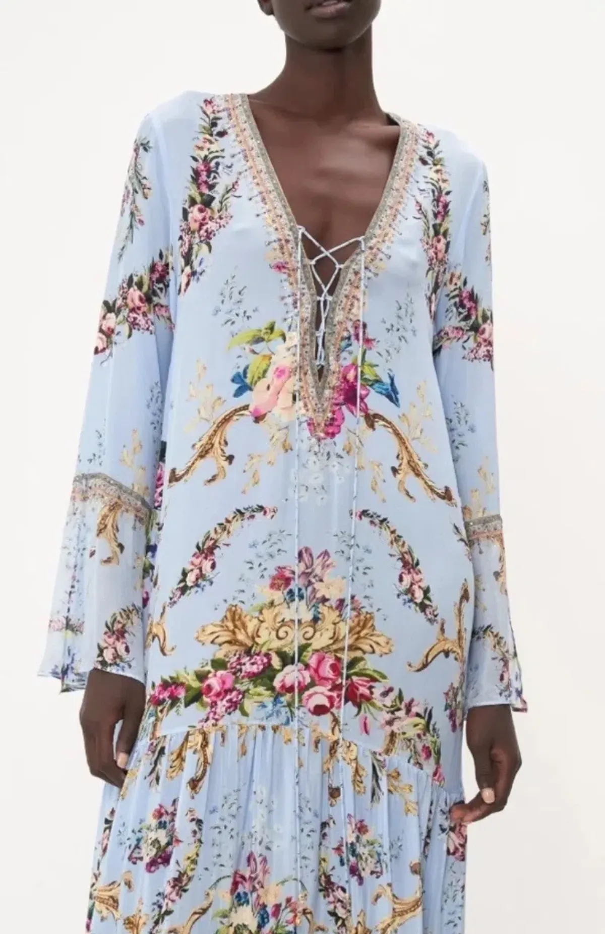 Camilla Lace Up Dress With Tiered Hem Floraful Size XS (8) - Image 2