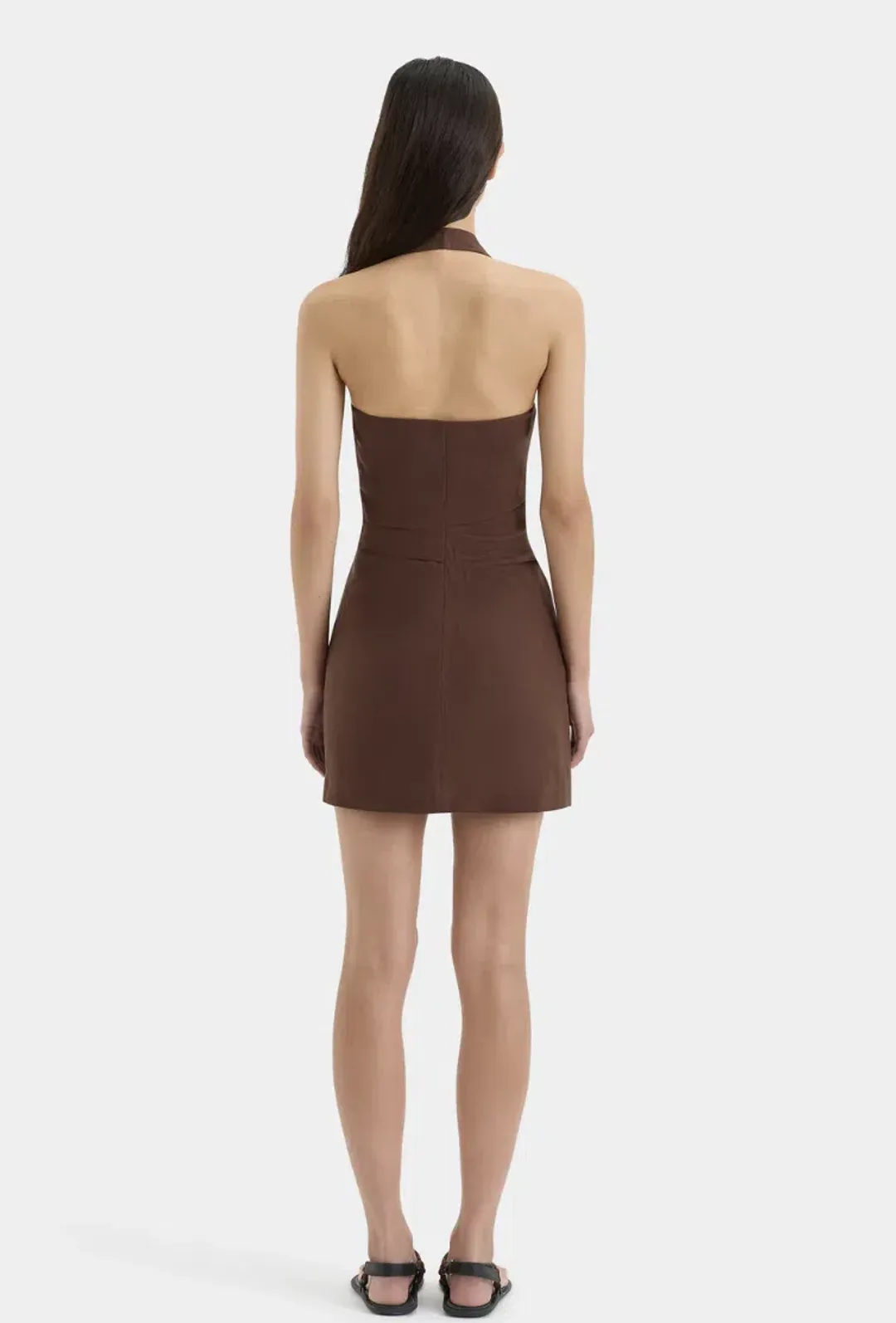 Sir the Label Noemi Halter Mini Dress in Chocolate in size 3/12AU for rent on The Volte - main image