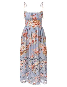 Zimmermann Awaken Picnic Dress Chambray Floral Size OP for rent on The Volte - image 1