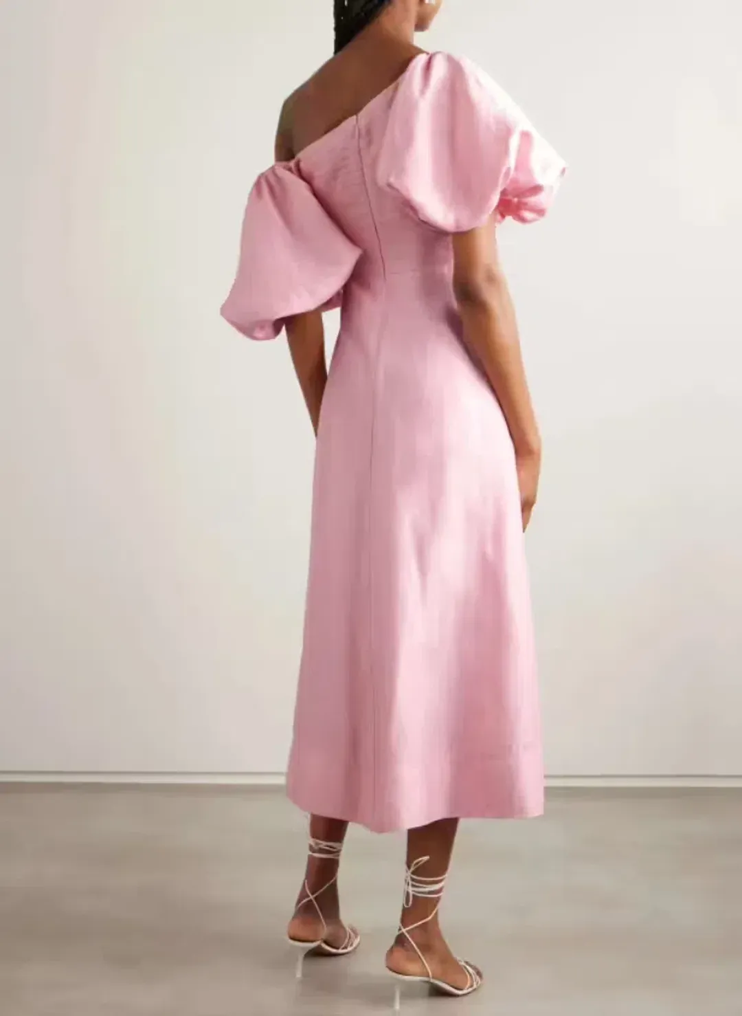 Aje Cadence Ruched Midi Dress in Ballerina Pink Size 8 for rent on The Volte - main image