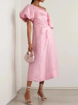 Aje Cadence Ruched Midi Dress in Ballerina Pink Size 8 for rent on The Volte - image 2