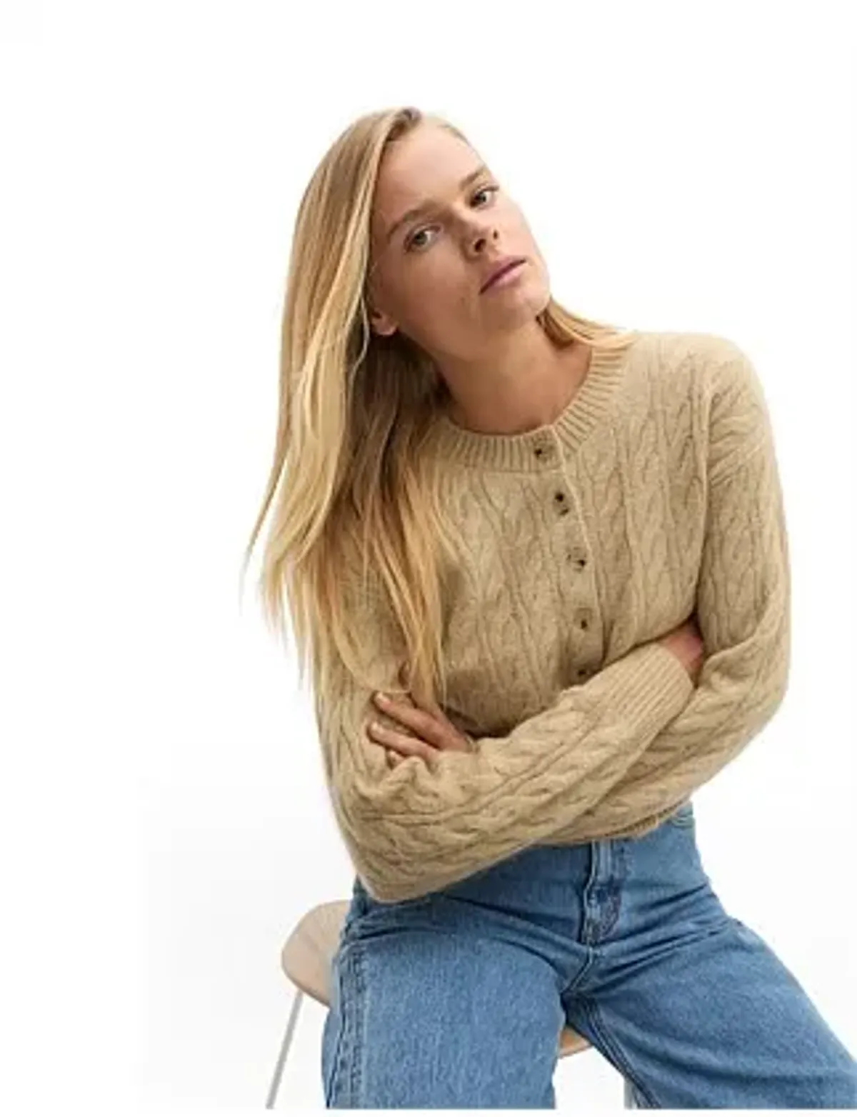Seed Heritage CABLE CROPPED BUTTON CARDI Beige Size 8 - Image 1