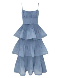 Zimmermann Pleated Tiered Midi Dress Blue Size 0 / AU 8 for rent on The Volte - image 5