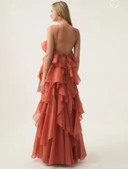 Aje Pandorea Layered Maxi Dress Coral Clay Size AU 16 for rent on The Volte - image 3
