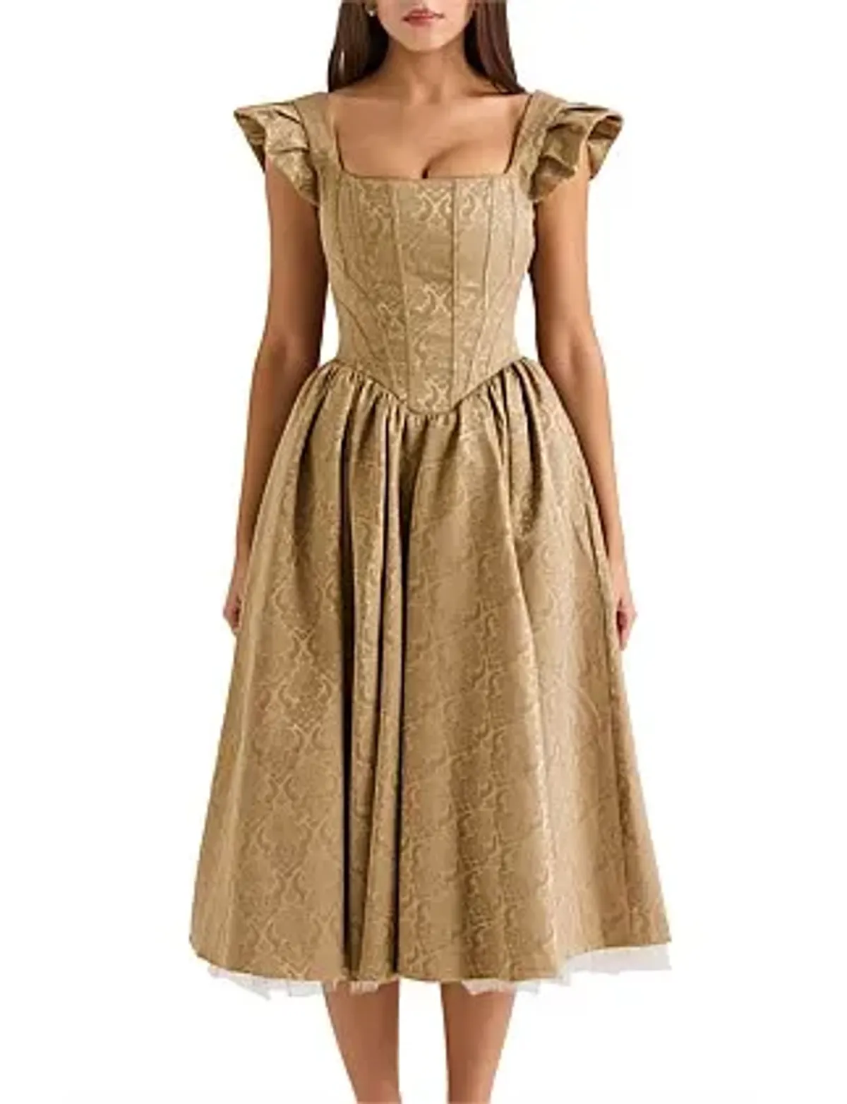 Norma Kamali HOUSE OF CB ALESSANDRA MIDI DRESS Gold Size 10 for rent on The Volte - main image