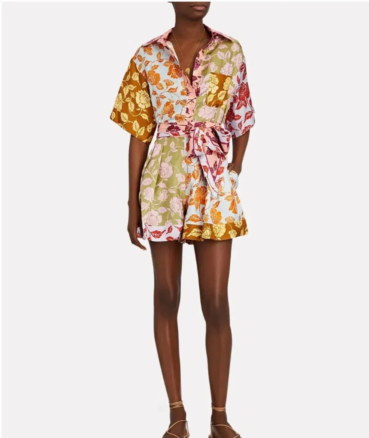 Zimmermann Lovestruck Spliced Shirt Shorts Set Silk Floral Size 1 / Au 10 for rent on The Volte - main image