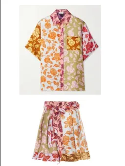 Zimmermann Lovestruck Spliced Shirt Shorts Set Silk Floral Size 1 / Au 10 for rent on The Volte - image 3