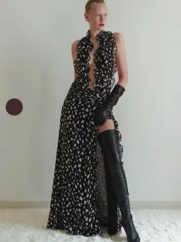 Leam Almes Dalmatian Print Chiffon Dress with Side Slit size 36 for rent on The Volte - image 4