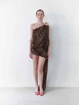 Leam Almes Leopard Print Chiffon Dress With Handmade Stone Detail size 36 for rent on The Volte - image 2