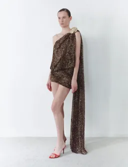 Leam Almes Leopard Print Chiffon Dress With Handmade Stone Detail size 36 for rent on The Volte - image 1
