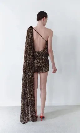 Leam Almes Leopard Print Chiffon Dress With Handmade Stone Detail size 36 for rent on The Volte - image 4
