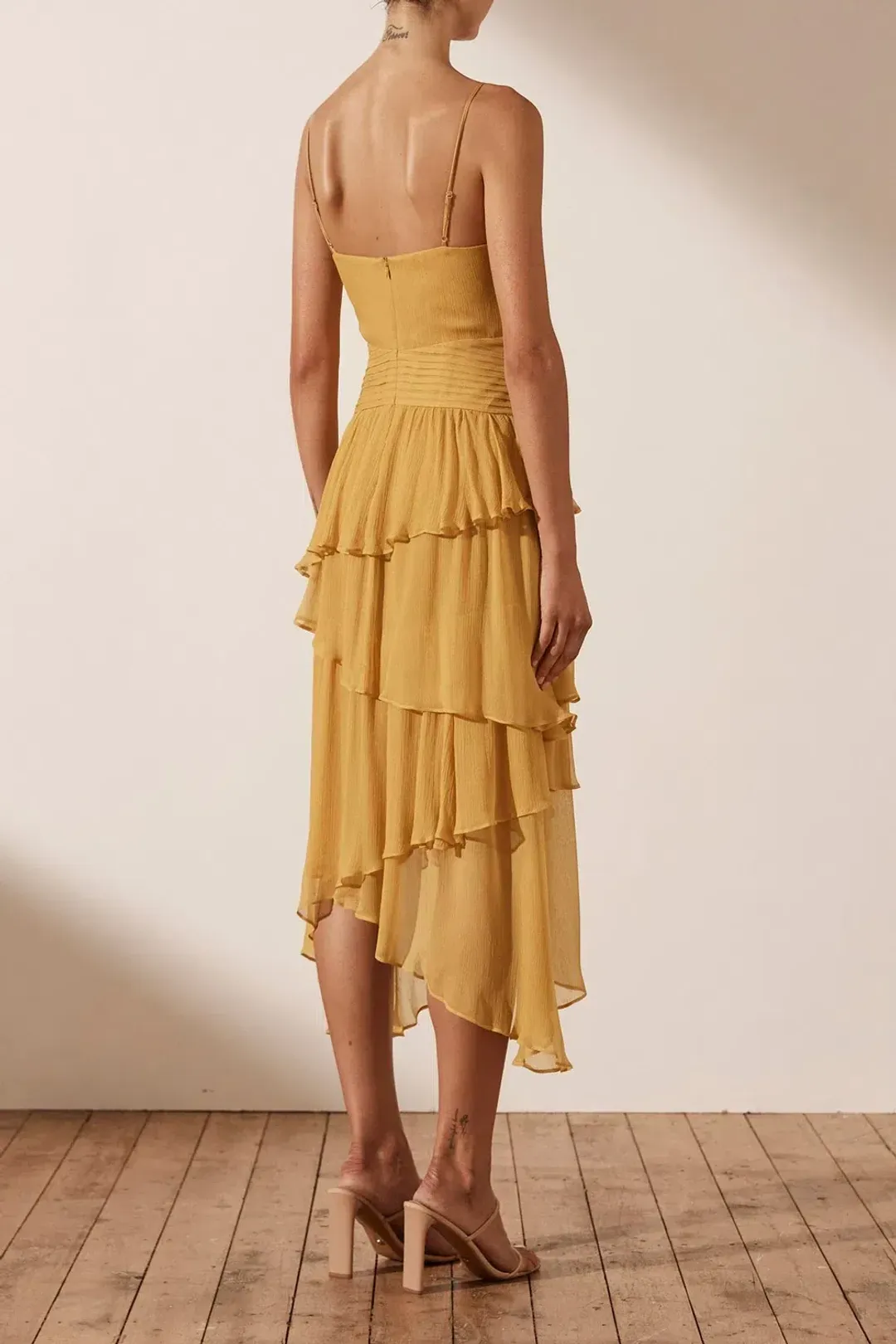 Shona Joy Iris Pin Tuck Frill Midi dress for rent on The Volte - main image