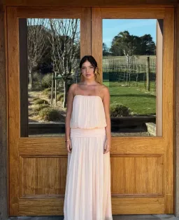 Camille Blouson Dress in Peach for rent on The Volte - image 1