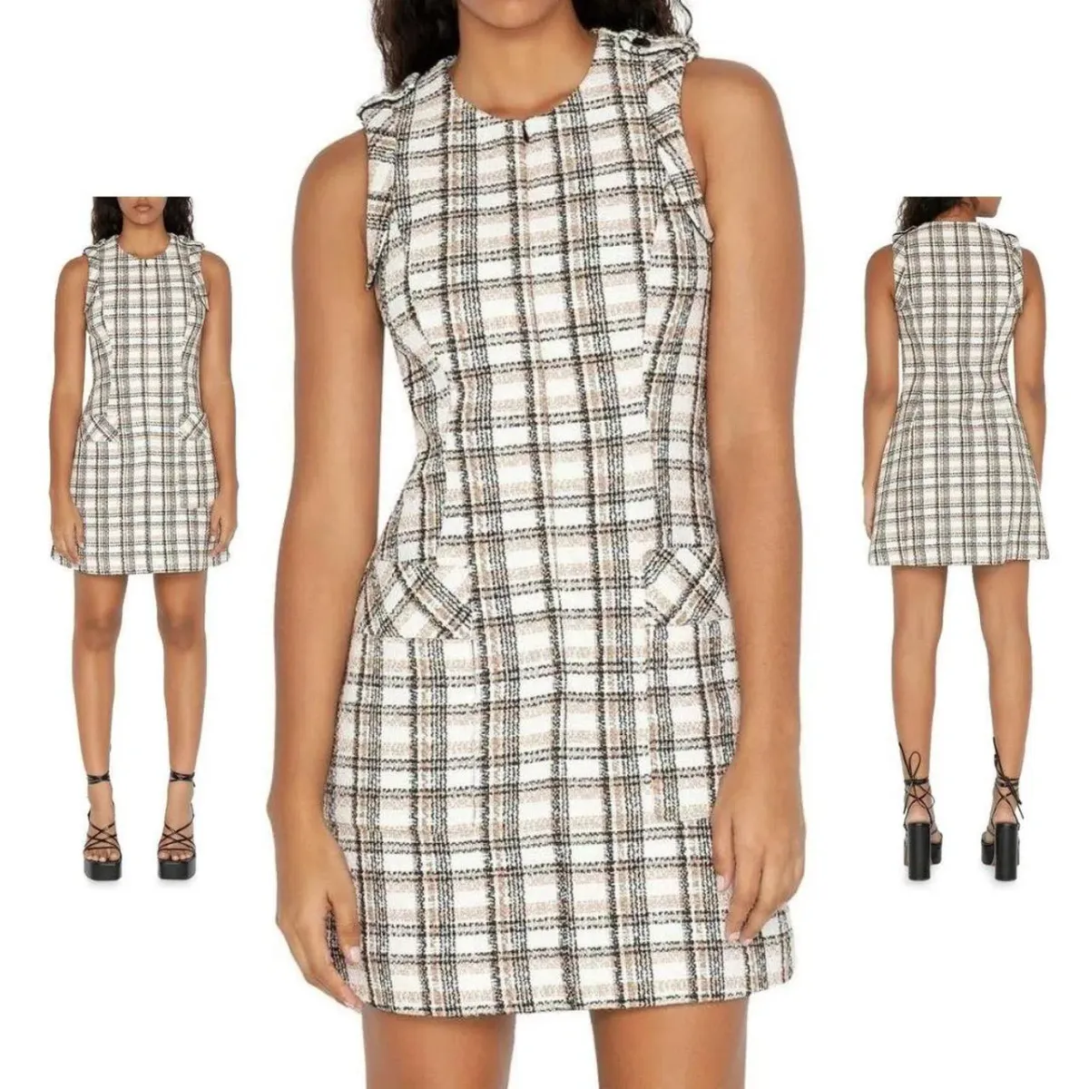Cue Organic Cotton Check Dress Black/Tan - Image 1