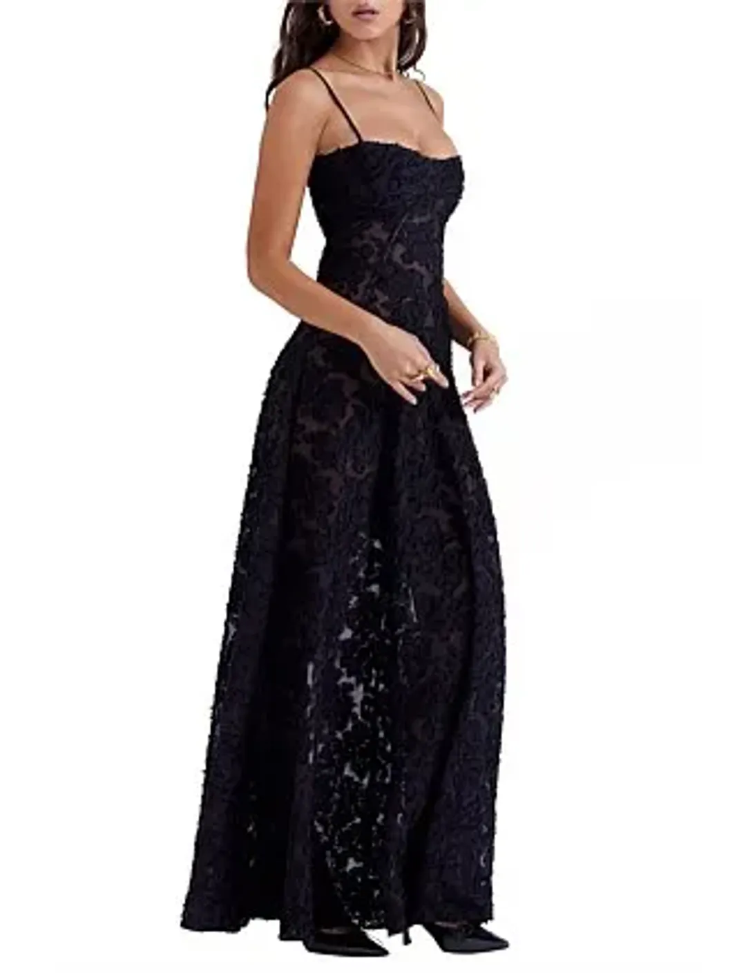 House Of Cb Seren Lace-Up Back Maxi Dress Black Size 10 (Regular Cup A-C) for rent on The Volte - main image