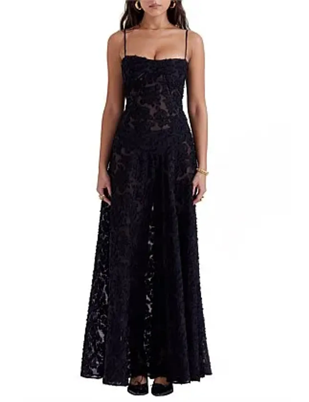 House Of Cb Seren Lace-Up Back Maxi Dress Black Size 10 (Regular Cup A-C) for rent on The Volte - main image