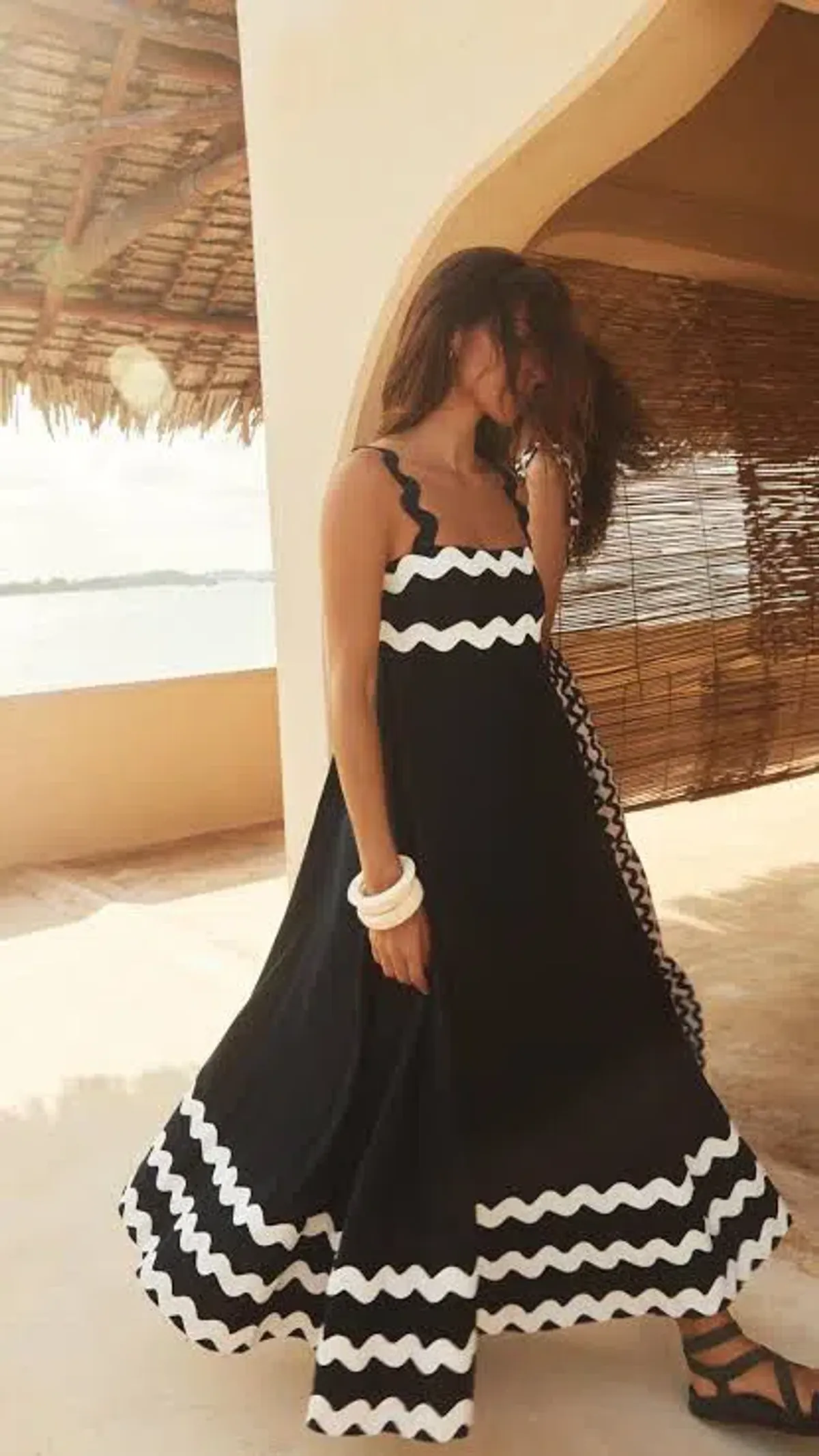 Mister Zimi Vivi Ric Rac Black White Maxi Dress 12 Medium M - Image 4