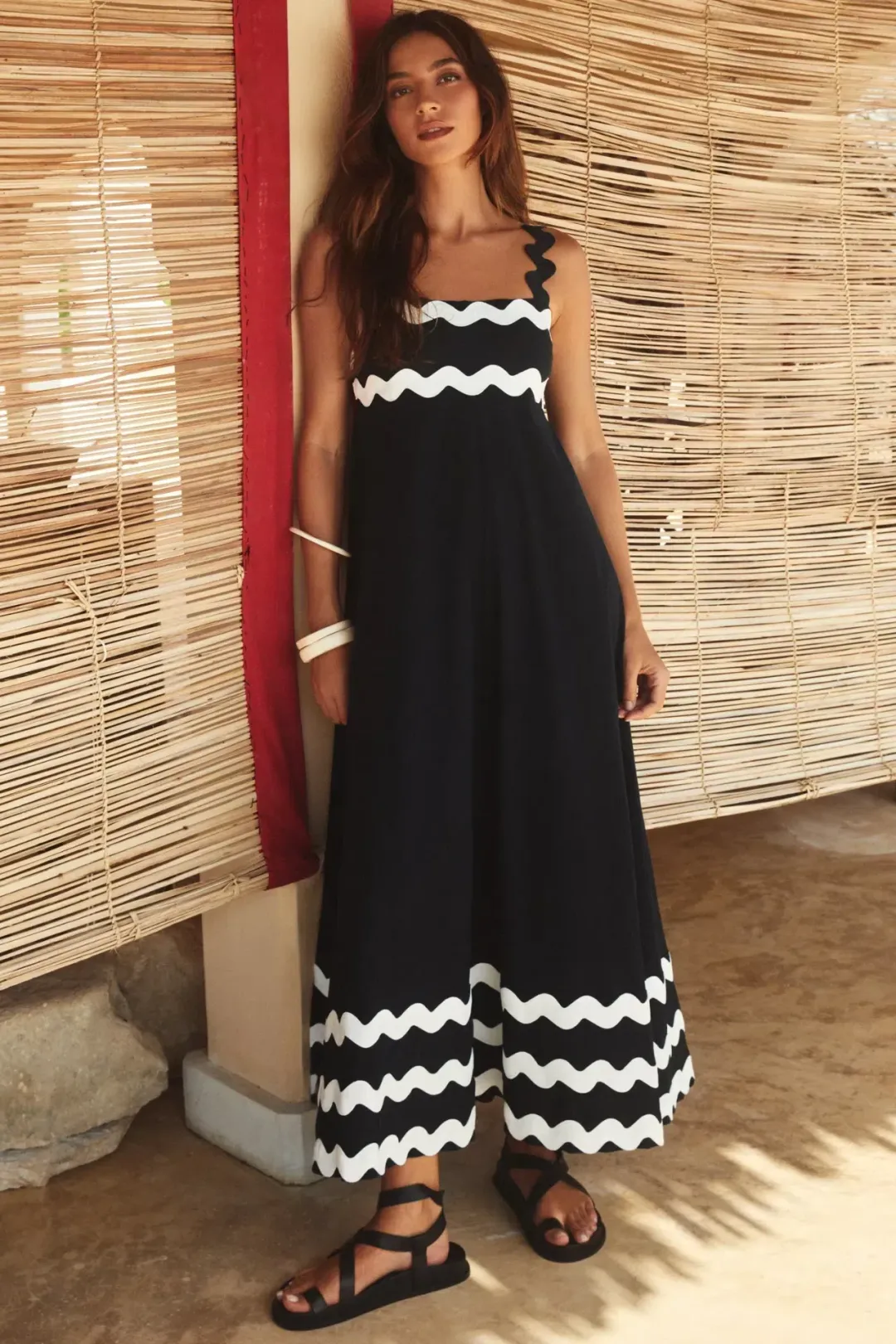 Mister Zimi Vivi Ric Rac Black White Maxi Dress 12 Medium M for rent on The Volte - main image