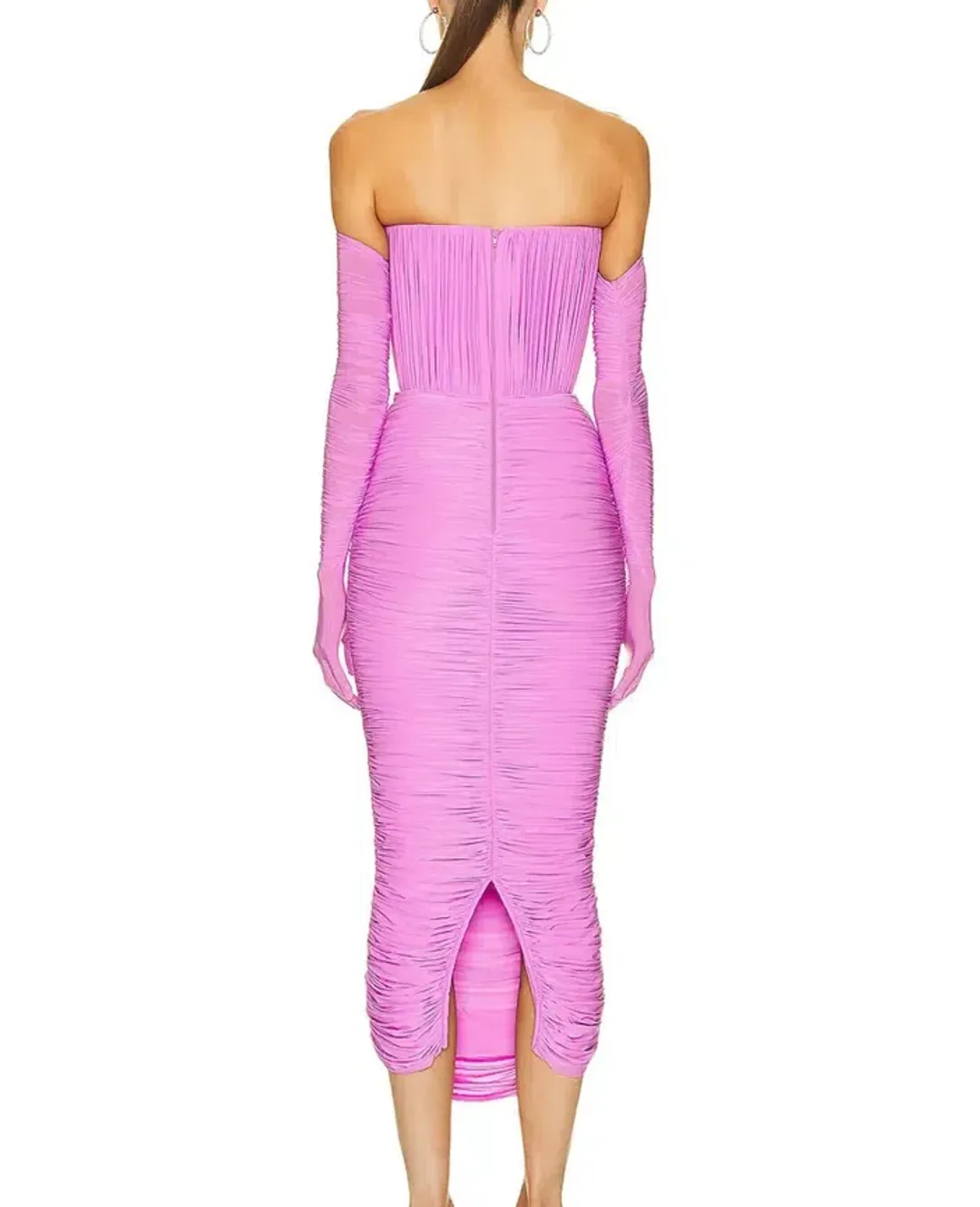 Alex perry long ruched dress with gloves size 6 for rent on The Volte - main image