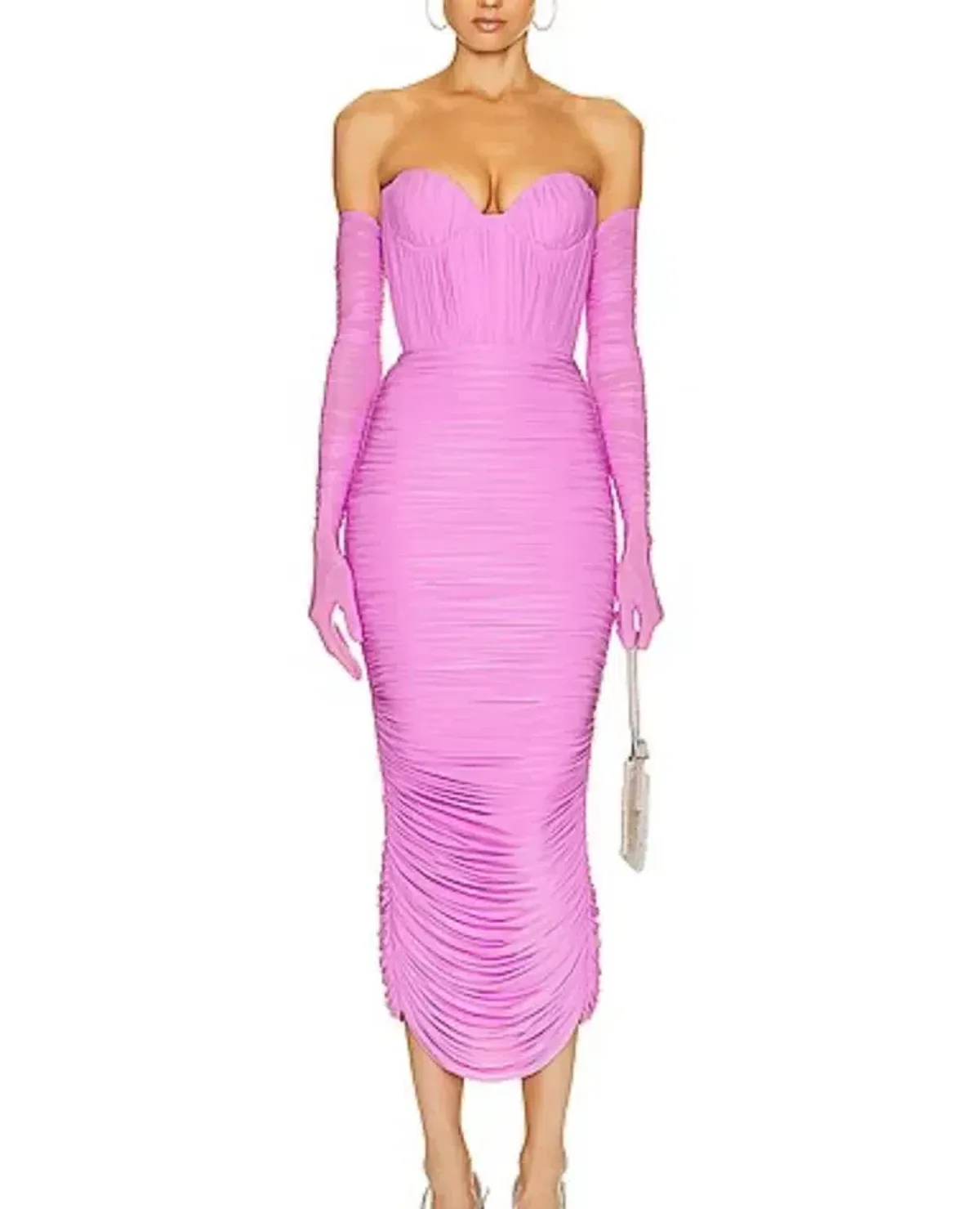 Alex perry long ruched dress with gloves size 6 - Image 3