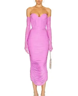 Alex perry long ruched dress with gloves size 6 for rent on The Volte - image 3