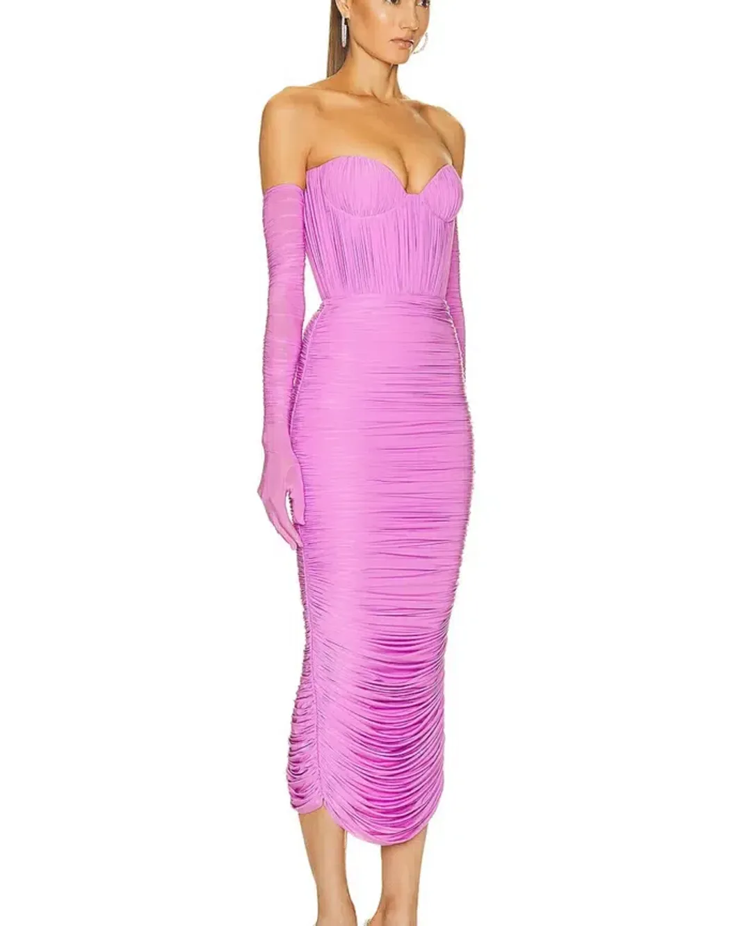 Alex perry long ruched dress with gloves size 6 for rent on The Volte - main image
