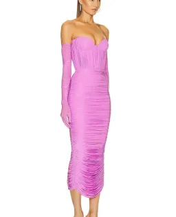Alex perry long ruched dress with gloves size 6 for rent on The Volte - image 1