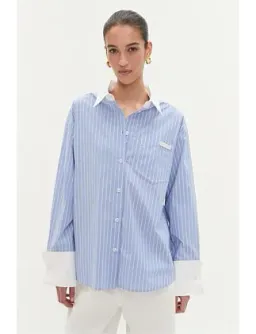 Aje Studio Palmer Striped Shirt Blue Size 6 for rent on The Volte - image 1