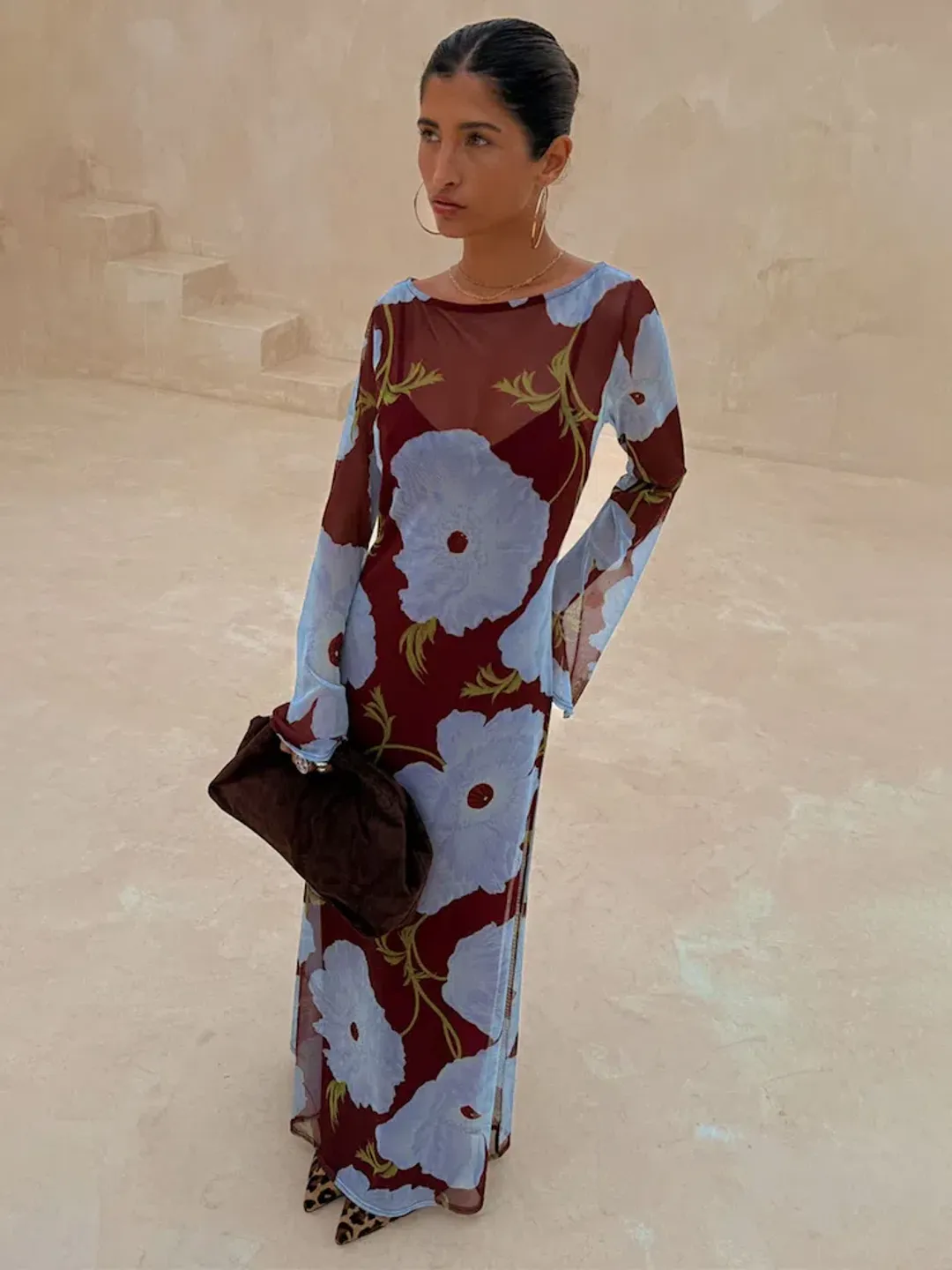 Never Fully Dressed Aria Dress size 18 burgundy & blue poppy for rent on The Volte - main image