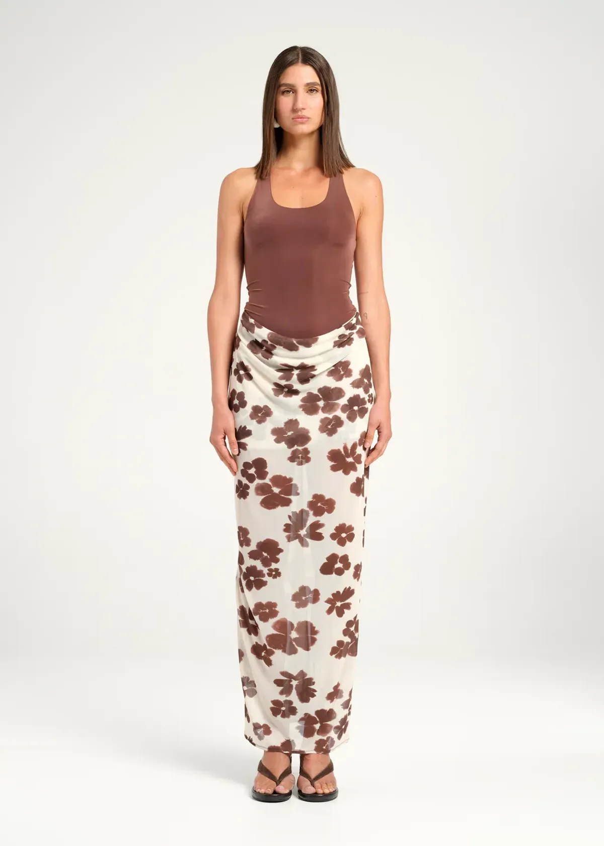 Benni Piper Maxi Dress Coco Blossom Brown Size 6 - Image 1