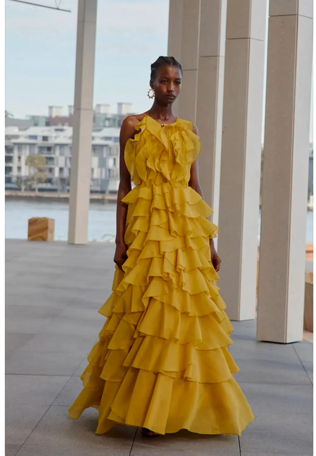 Aje Cleo Gown in Chartreuse Size 8 for rent on The Volte - main image