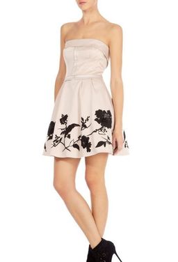 Karen Millen Strapless Placed Flower Mini Dress Size 12 for rent on The Volte - image 1