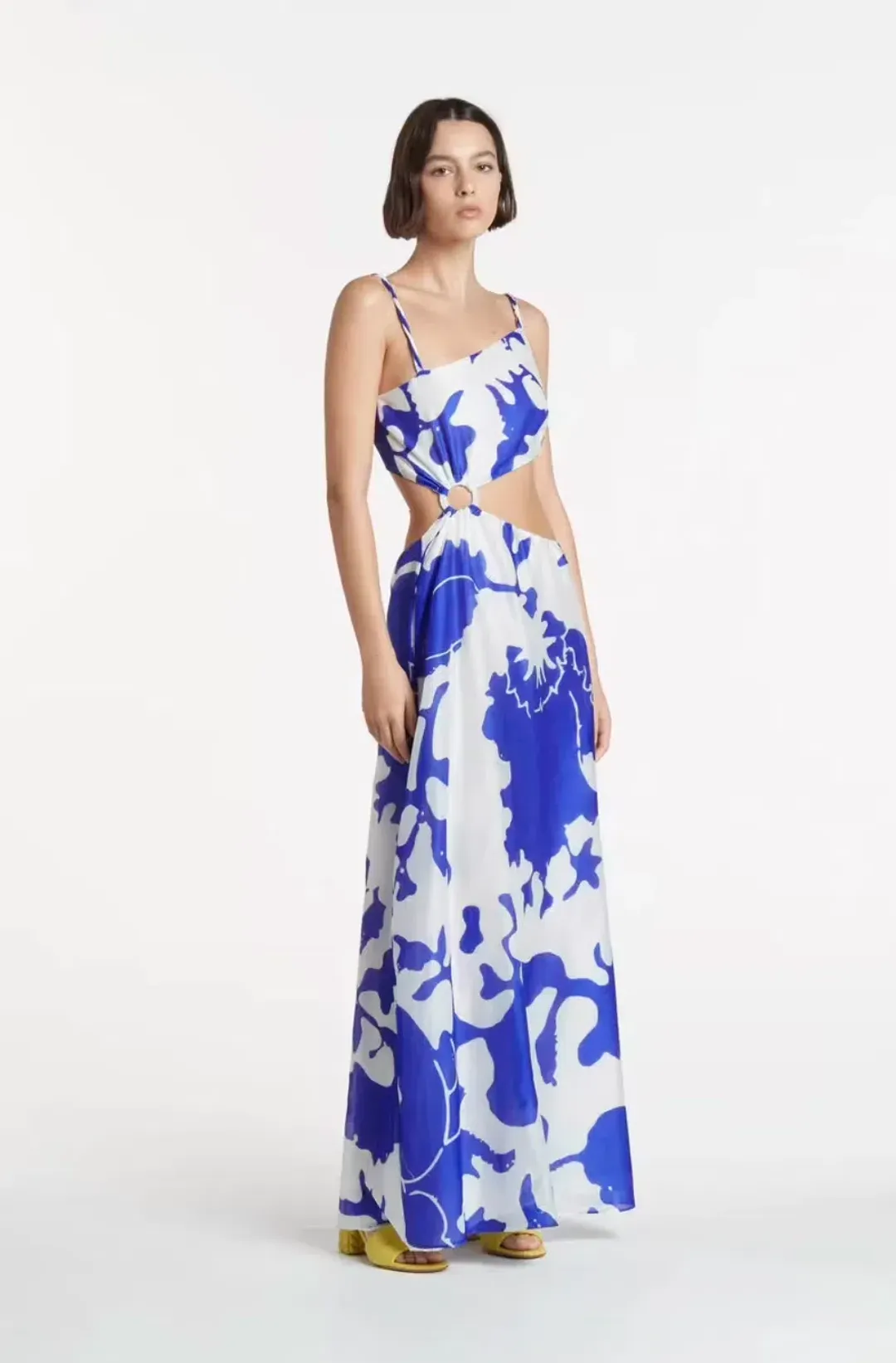 Sir The Label - Marlowe Vivi Asymmetric Cut Out Dress Blue Print for rent on The Volte - main image