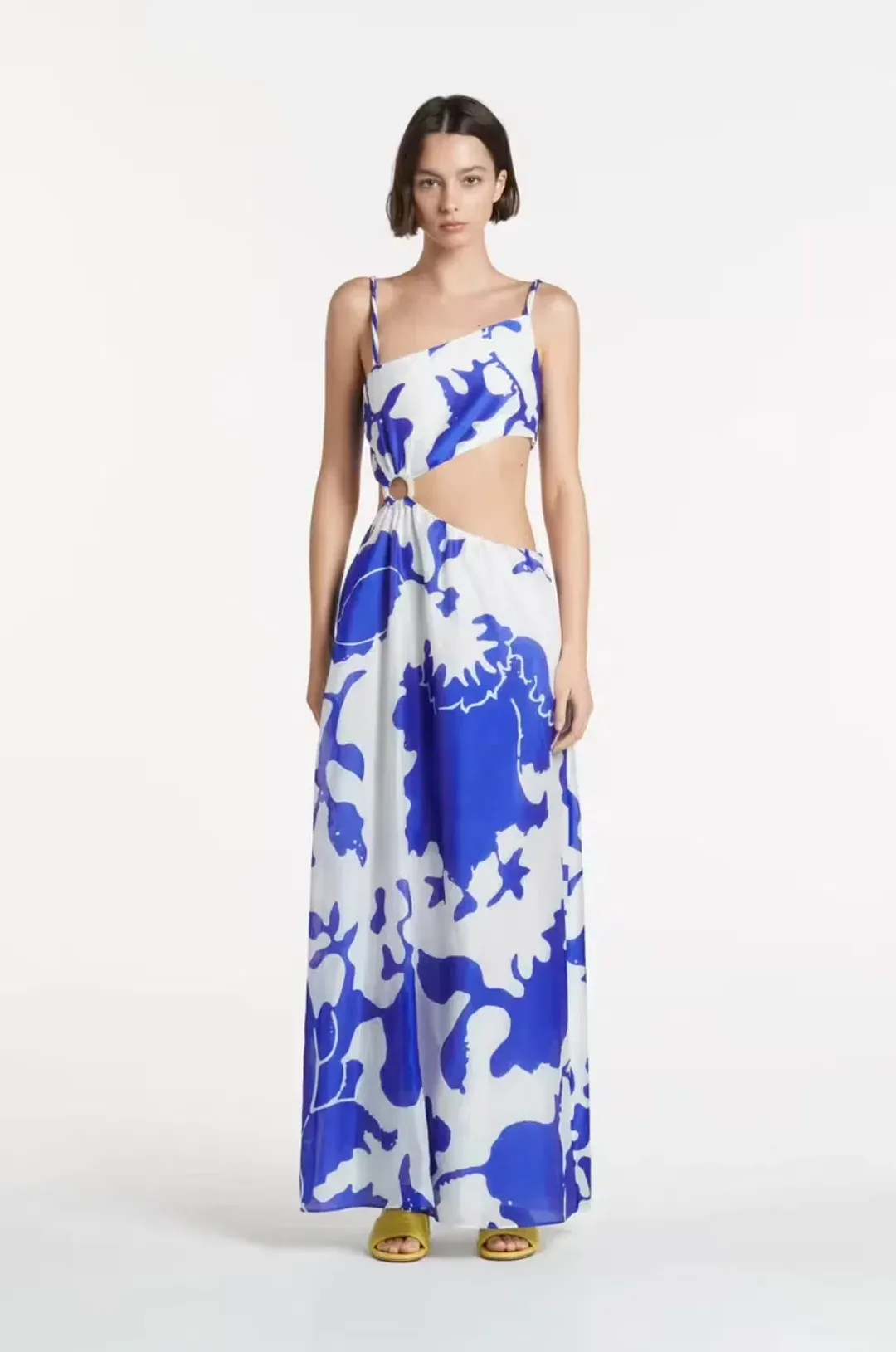 Sir The Label - Marlowe Vivi Asymmetric Cut Out Dress Blue Print for rent on The Volte - main image