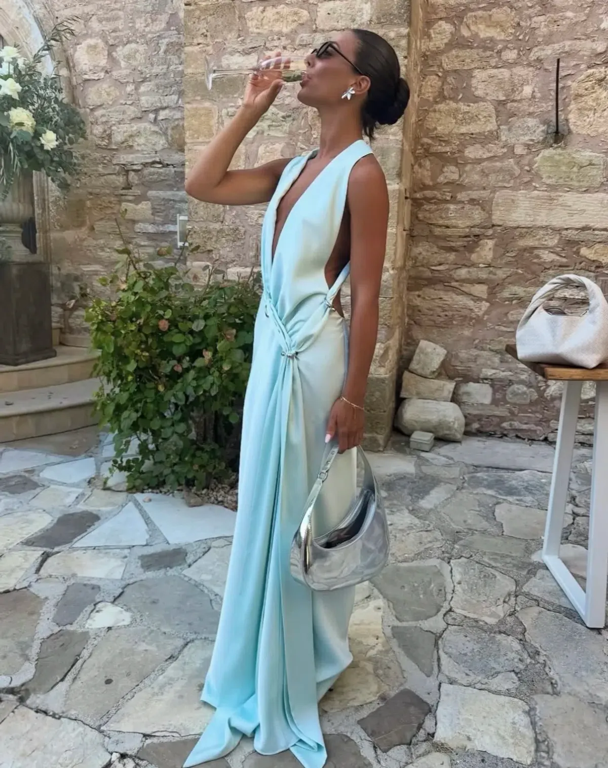 Misha Harlow Satin Maxi Dress Ice Blue 6 - Image 1
