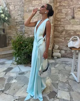 Misha Harlow Satin Maxi Dress Ice Blue 6 for rent on The Volte - image 1