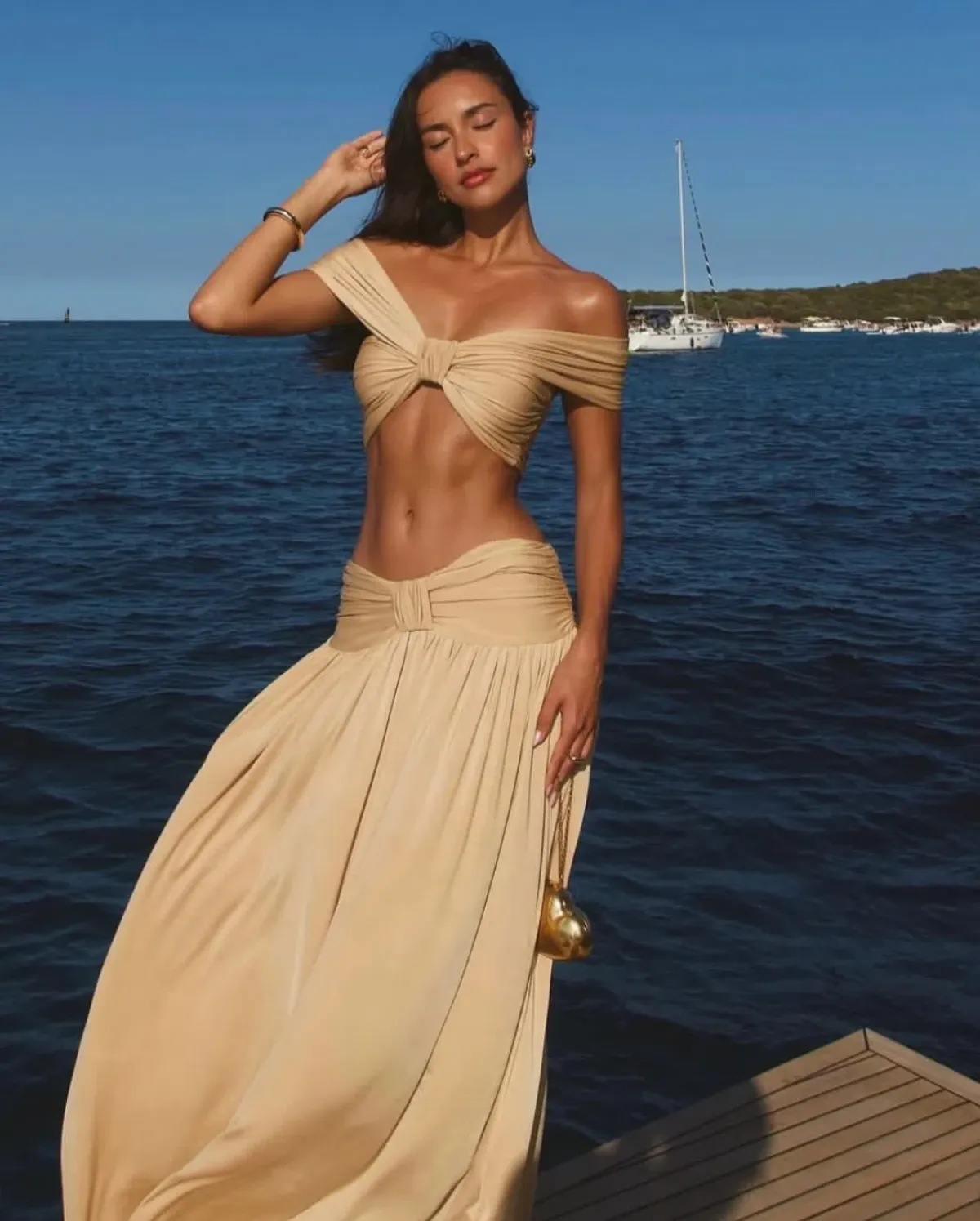 Arcina Ori Alessia Top & Maxi Skirt Dress Set in Sand AU 6 for rent on The Volte - main image