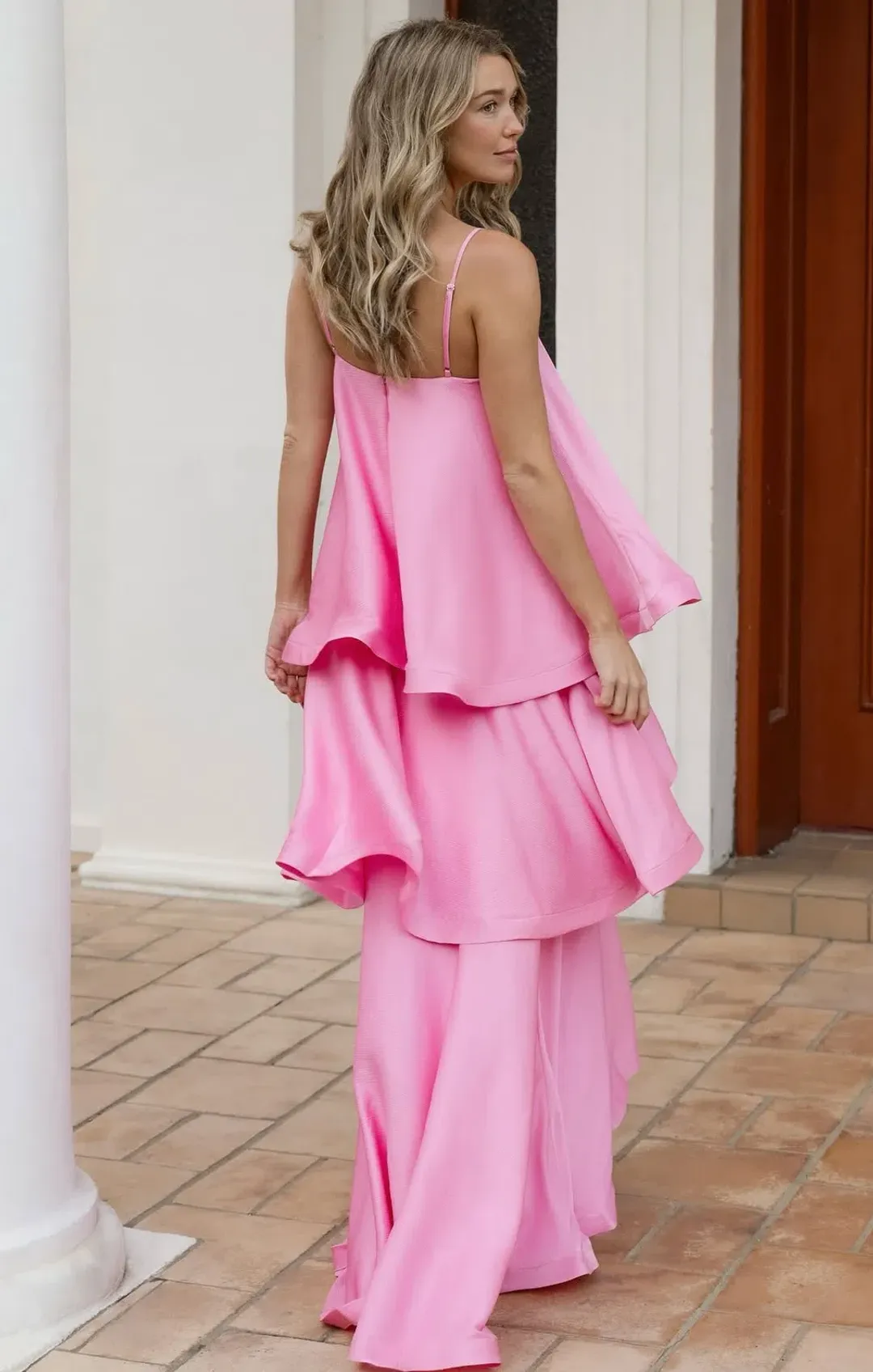 Elliatt Tilly Tiered Maxi Dress size XL / 14 Pink for rent on The Volte - main image