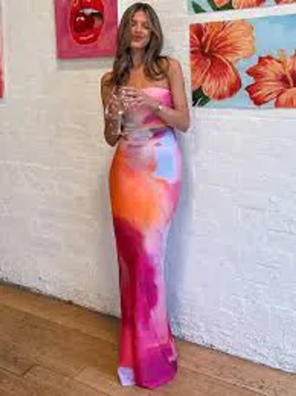 WITH HARPER LU STRAPLESS SLIP MAXI DRESS ABSTRACT ART SIZE XS Aus6-8 - Image 2